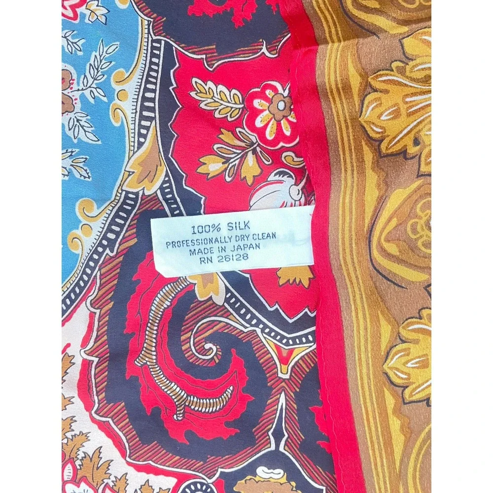 Vintage‎ Jacqueline Ferrar PAISLEY SILK SCARF Red Gold Fall Colors Japan